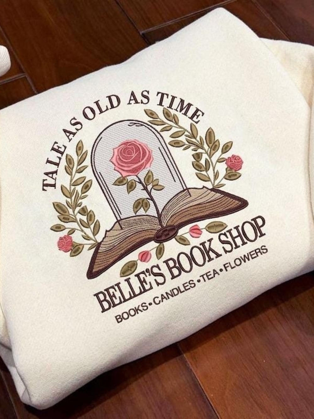 Belle's Book Shop Cream Graphic Crewneck Sweater